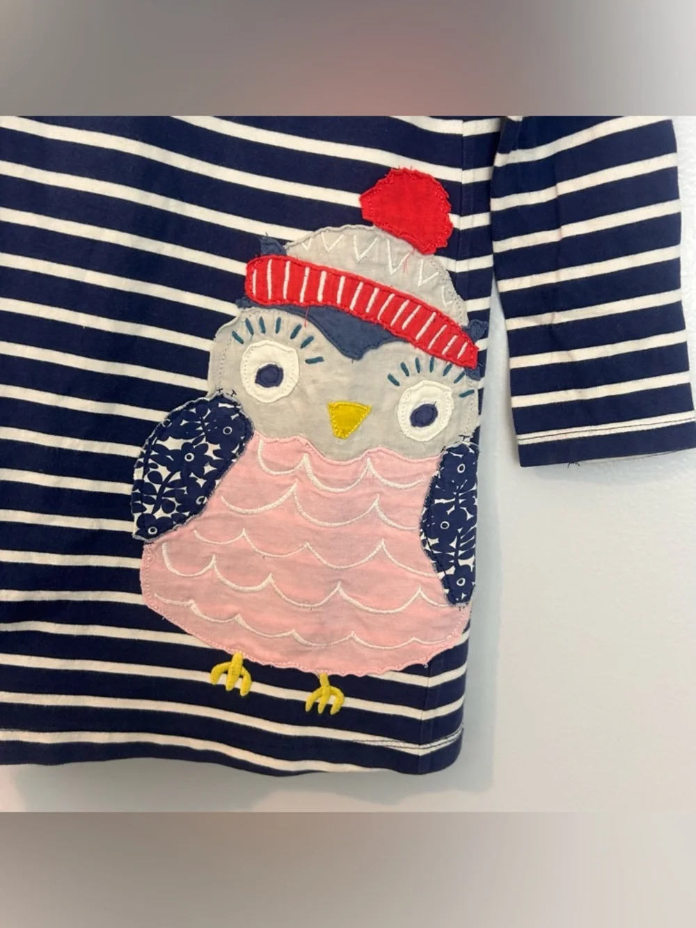 Mini Boden Blue Striped Owl Embroidered A-line Dress Youth Girls Size 5-6 Years
